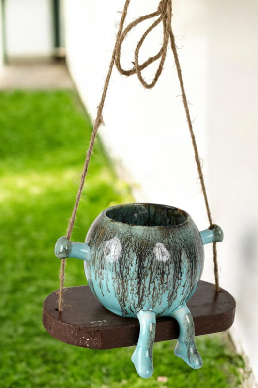 Humpty Dumpty-Inspired Ceramic Planter with Swing