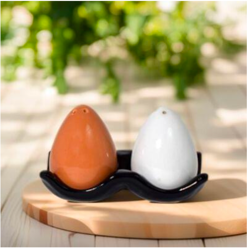 Egg-Shaped Salt & Pepper Dispenser with Tray